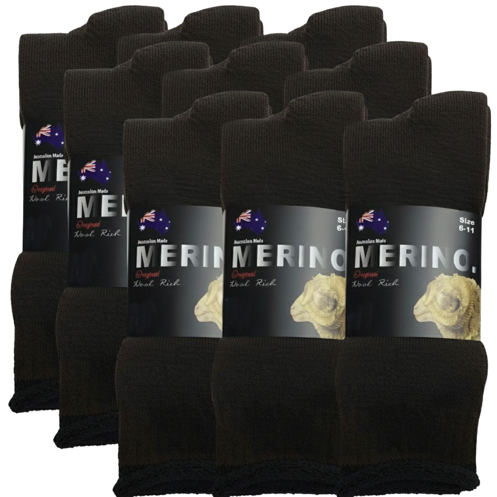 9 Pairs MERINO WOOL SOCKS Mens Heavy Duty Premium Thick Work Socks Cushion in Brown